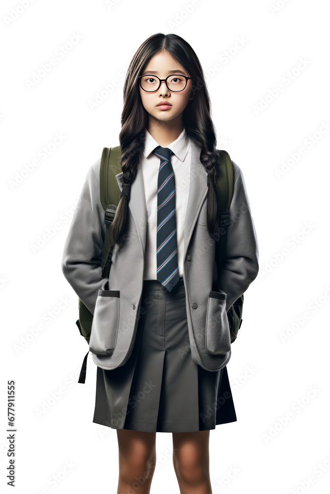 Young asian woman in school uniform on transparent background Young asian woman in school uniform on transparent background
