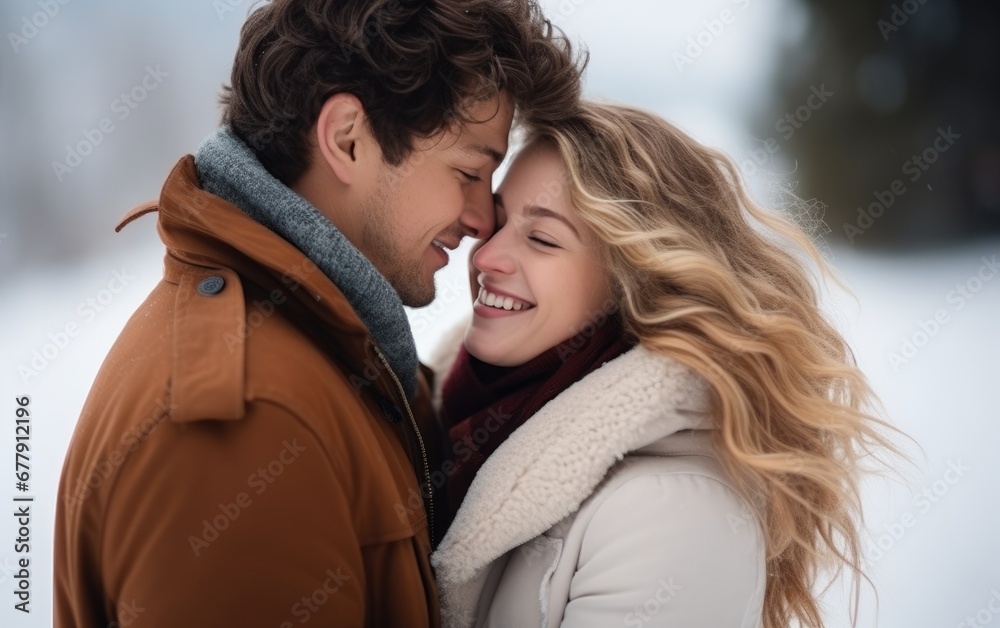 Beautiful couple in love enjoying each other in winter Beautiful couple in love enjoying each other in winter