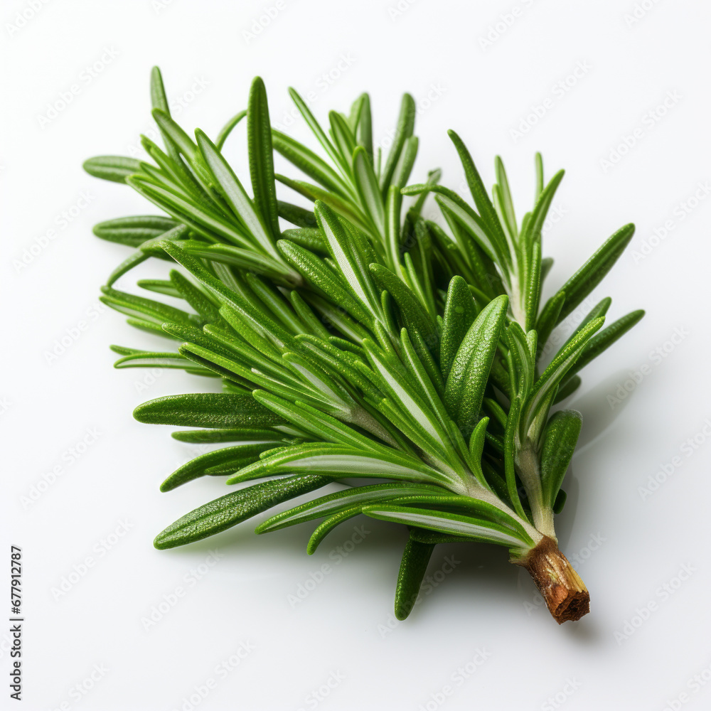 Fototapeta premium Fresh rosemary showcased with quality lighting on a white background.,generative ai