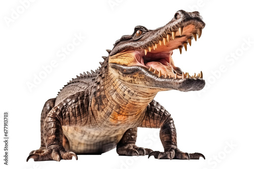 A crocodile showing jaws isolate on transparent background. © Suralai