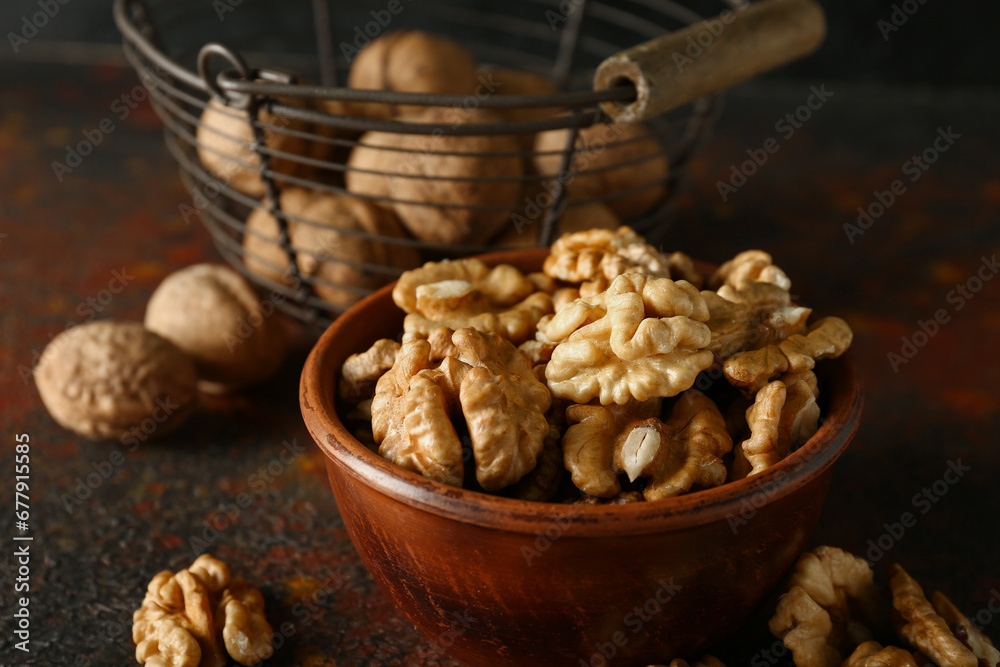 Bowl of tasty walnuts on table Bowl of tasty walnuts on table