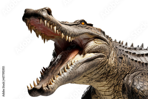 A crocodile showing jaws isolate on transparent background.