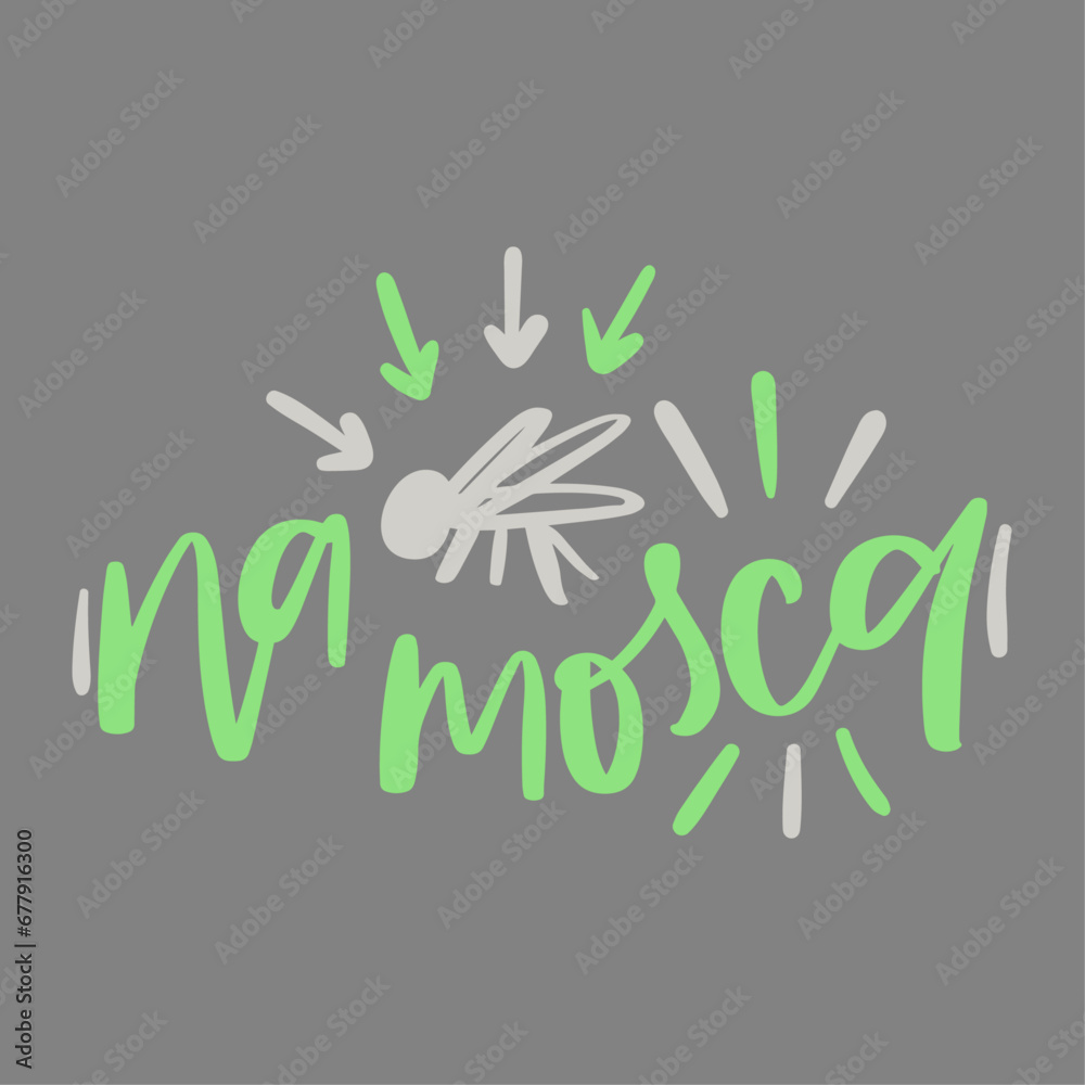 Na mosca. Right in the bull's-eye in brazilian portuguese. Modern hand Lettering. vector.