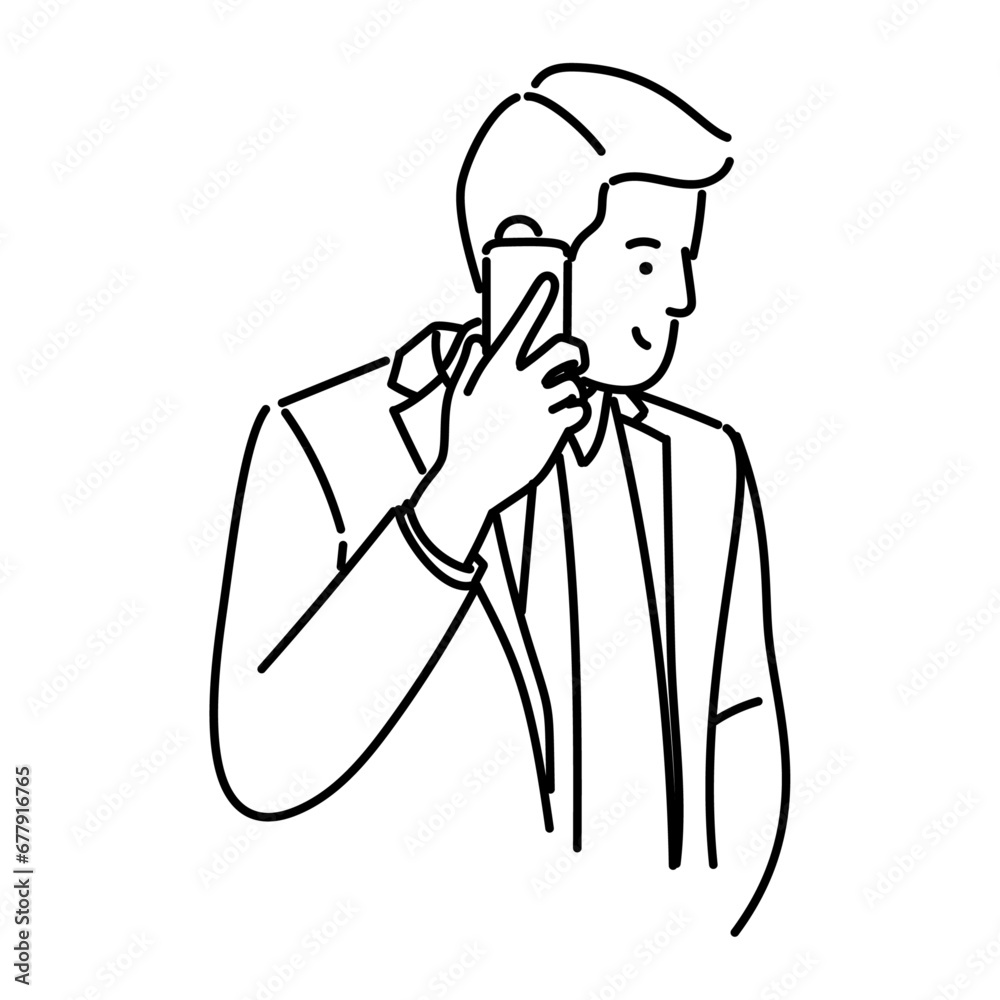 young business man using smartphone social media vector illustration line style black and white young business man using smartphone social media vector illustration line style black and white
