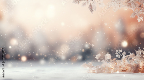 Winter background with bokeh lights and snowflakes. Christmas background. © Jioo7