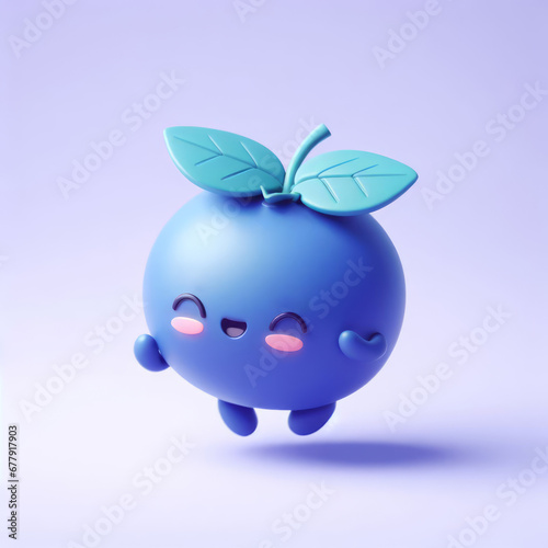 Cute 3D chibi style blueberry jumping on a light color background.