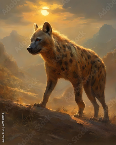 hyena at sunset