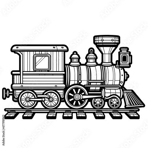 black and white coloring page of cartoon locomotive