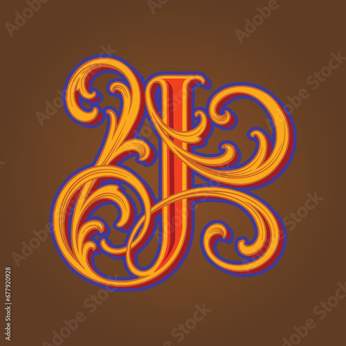 Regal letter J classic vintage monogram logo vector illustrations for your work logo, merchandise t-shirt, stickers and label designs, poster, greeting cards advertising business company or brands.