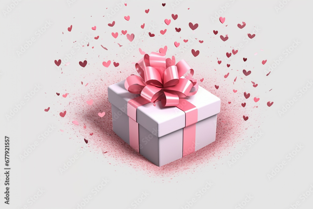 gift box with ribbon, bow and small hearts, copy space background gift box with ribbon, bow and small hearts, copy space background