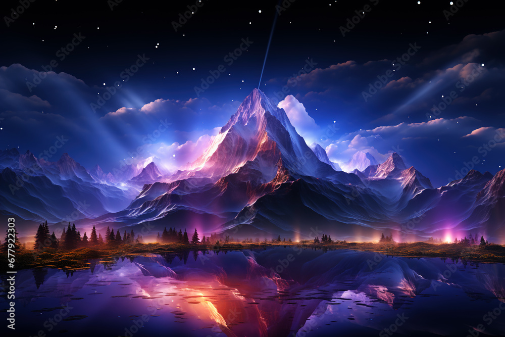 Fototapeta premium Majestic Night Mountain Reflections with Ethereal Northern Lights