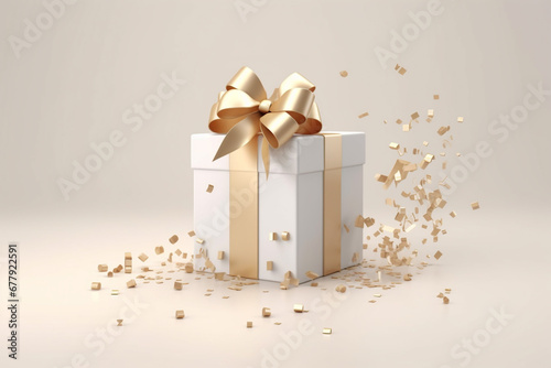 golden white gift box with ribbon and bow, copy space background © RJ.RJ. Wave