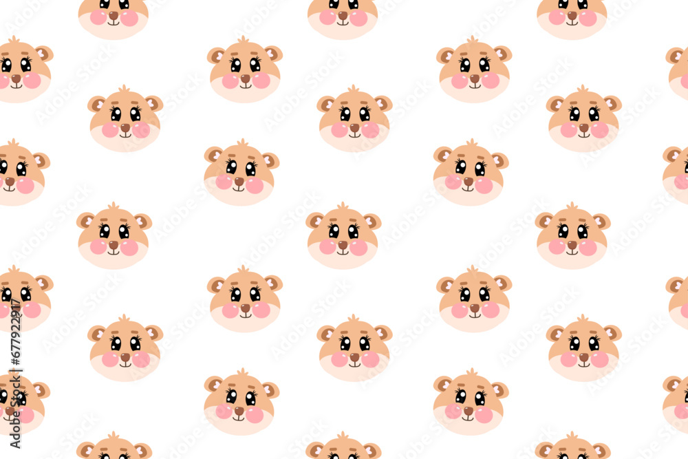 Obraz premium Seamless pattern with cartoon kawaii cute hamster face for children isolated on white background