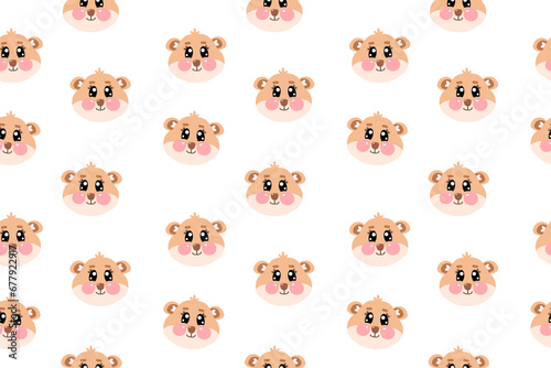 Seamless pattern with cartoon kawaii cute hamster face for children isolated on white background