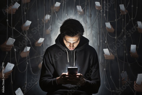 Photo of smartphone addiction. Nomophobia Concept