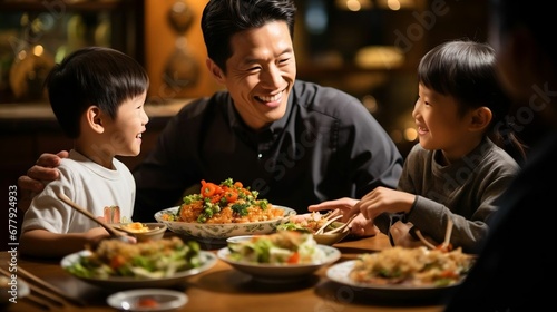 A father and kids reunion dinner, a symbol of unity
