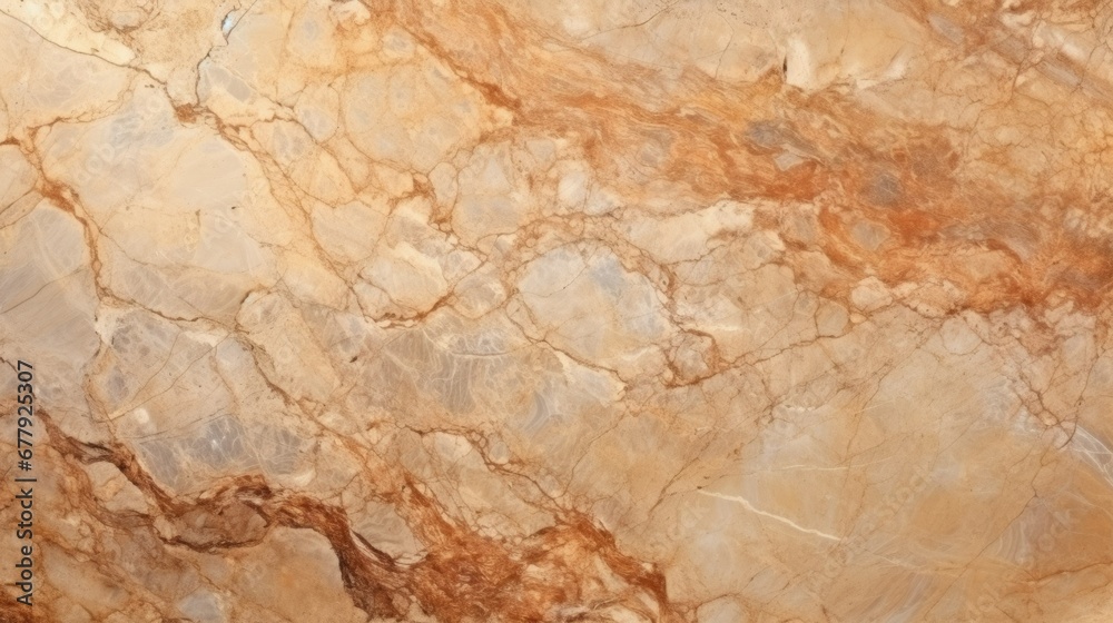 Beige Marble with Copper Patina Horizontal Background. Abstract stone texture backdrop. Bright natural material Surface. AI Generated Photorealistic Illustration.