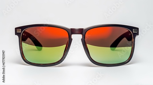 A pair of sunglasses on a white surface