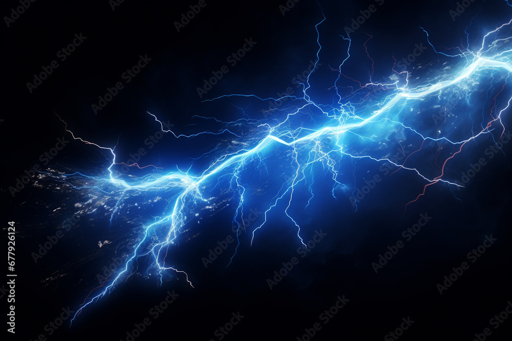 illustration of sparkling lightning bolt with electric effect. dark blue thunderbolt