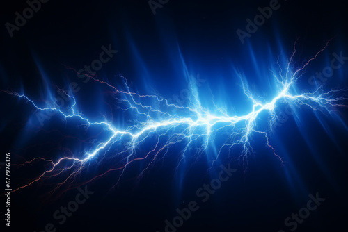 illustration of sparkling lightning bolt with electric effect. dark blue thunderbolt photo
