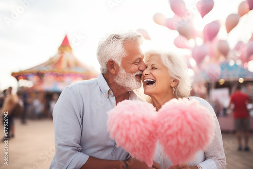 happy smiling senior couple at the amusement park photo