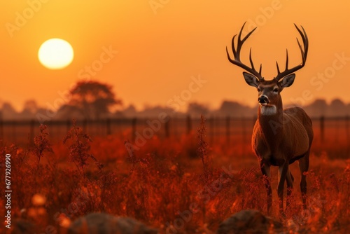 Deer at sunrise or sunset. Background with selective focus and copy space © top images