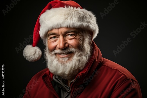 Grandfather in a Santa Claus costume. Portrait with selective focus and copy space