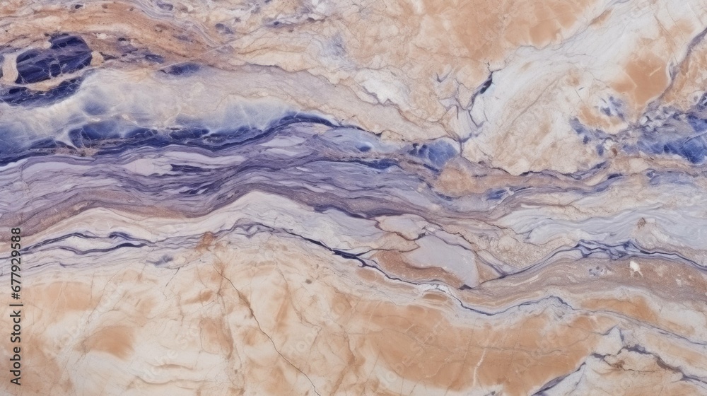 Naklejka premium Beige Marble with Iolite Horizontal Background. Abstract stone texture backdrop. Bright natural material Surface. AI Generated Photorealistic Illustration.