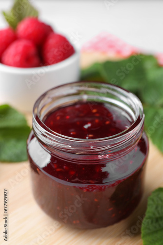 Wallpaper Mural Jar of delicious raspberry jam on table, closeup Torontodigital.ca