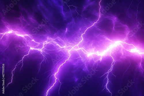 Bright neon purple plasma lightning, abstract energy and electricity background