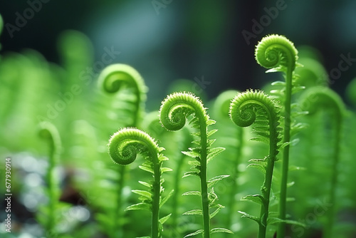 Beautiful Close Up View Of Fresh Green Young Wild Ferns Plantation Bud In Spiral Form With Shallow Depth Of Field In The Forest