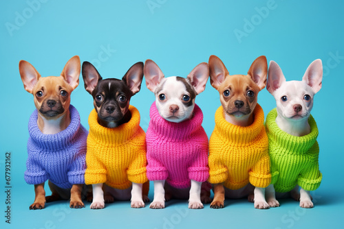 dogs in warm clothes on blue background © RJ.RJ. Wave