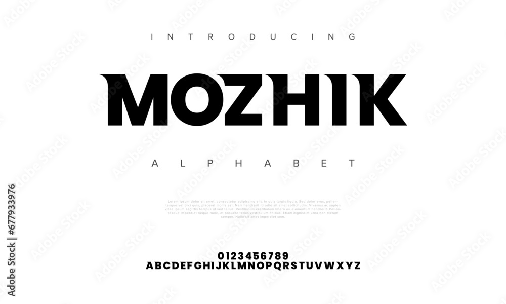 Mozhik creative modern urban alphabet font. Digital abstract moslem, futuristic, fashion, sport, minimal technology typography. Simple numeric vector illustration