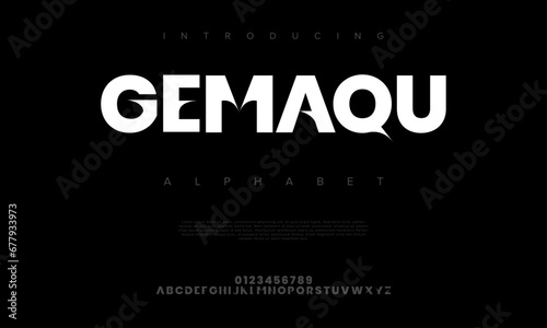 Gemaqu creative modern urban alphabet font. Digital abstract moslem  futuristic  fashion  sport  minimal technology typography. Simple numeric vector illustration
