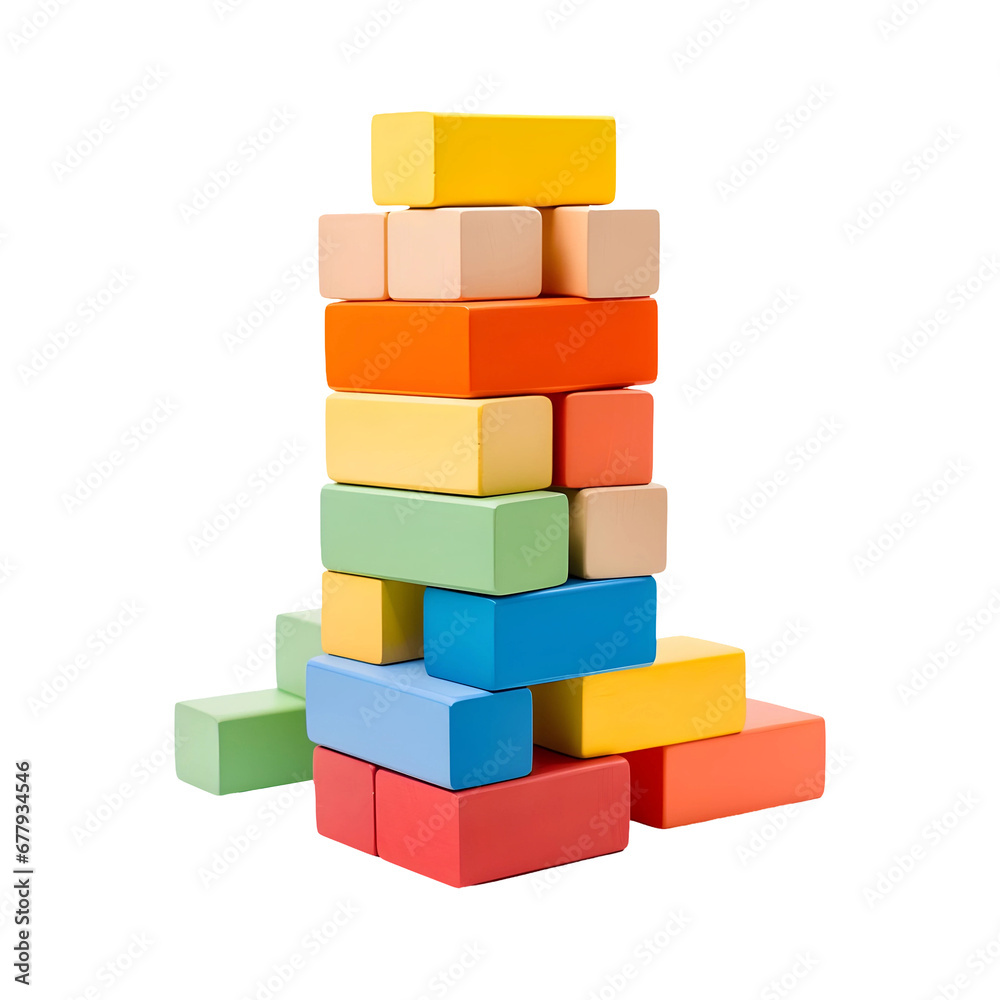 Colorful building blocks isolated on transparent background, AI Colorful building blocks isolated on transparent background, AI