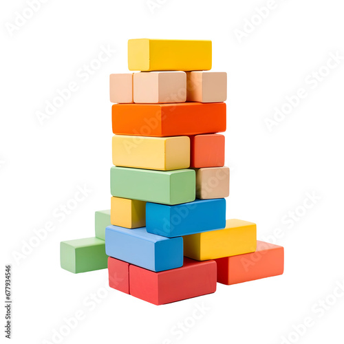 Colorful building blocks isolated on transparent background, AI