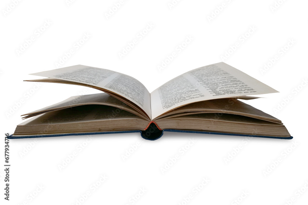 Tenggarong, Indonesia, November 2023. Opened old book cut out isolated Tenggarong, Indonesia, November 2023. Opened old book cut out isolated