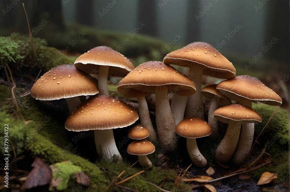 view of mushrooms growing ai generated background view of mushrooms growing ai generated background