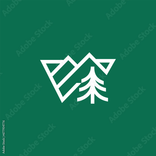 adventure logo design. Vector illustration letter W and pine tree shape. modern logo design vector icon template