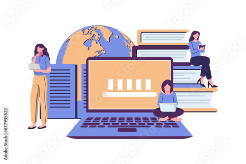 training young people to gain knowledge and skill using book and internet flat illustration