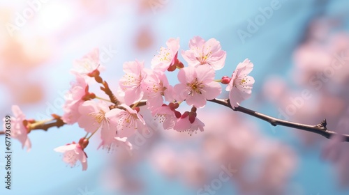 cherry blossom sakura flower on blue sky background in spring