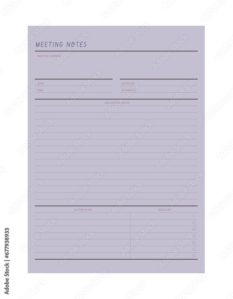 meeting notes planner. Minimalist planner template set. Vector illustration. meeting notes planner. Minimalist planner template set. Vector illustration.
