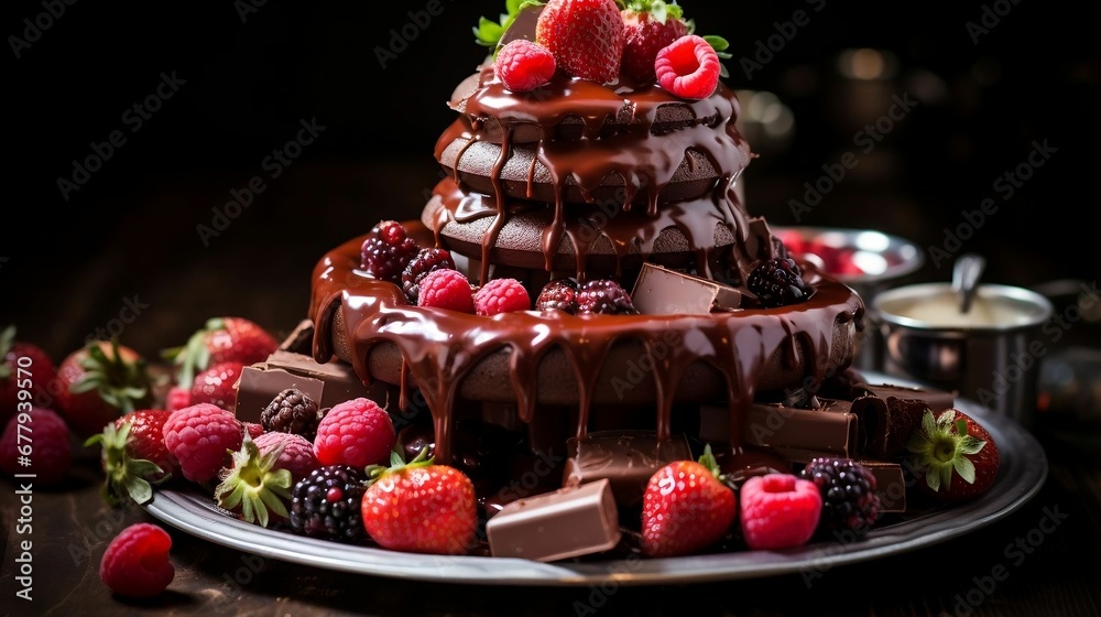 A chocolate fondue fountain cascading with sweet decadence
