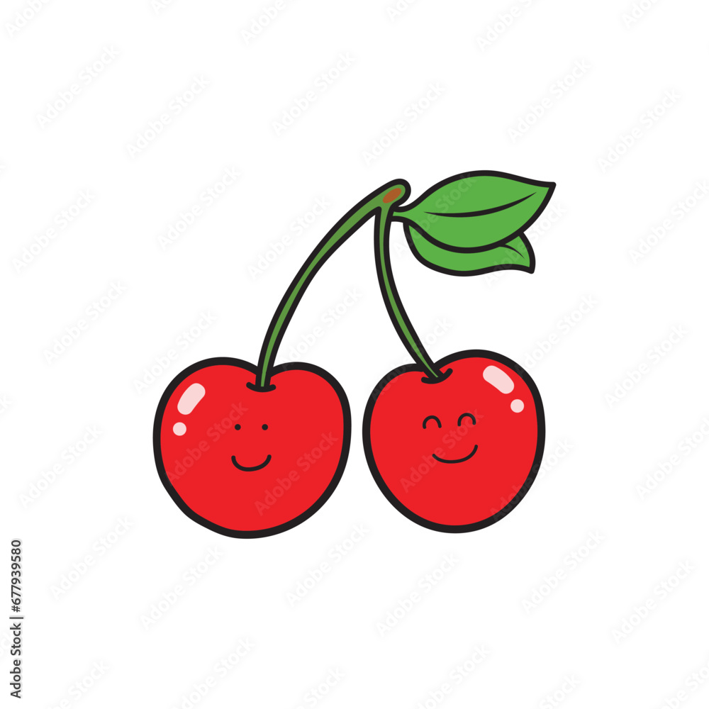 Obraz premium Vector illustration color children smiling fruit cherry clipart