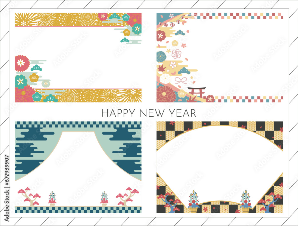 Obraz premium 新年に使いやす和風フレームセット