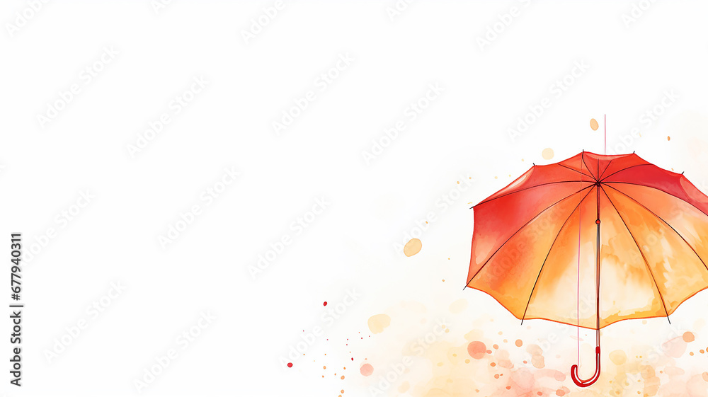 white background, copy space with yellow watercolor umbrella, autumn blank