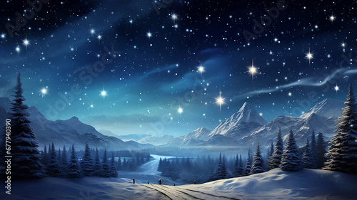 biblical landscape night under the Christmas star, the birth of the savior, sign prediction symbol, religious christian plot,  computer graphics photo