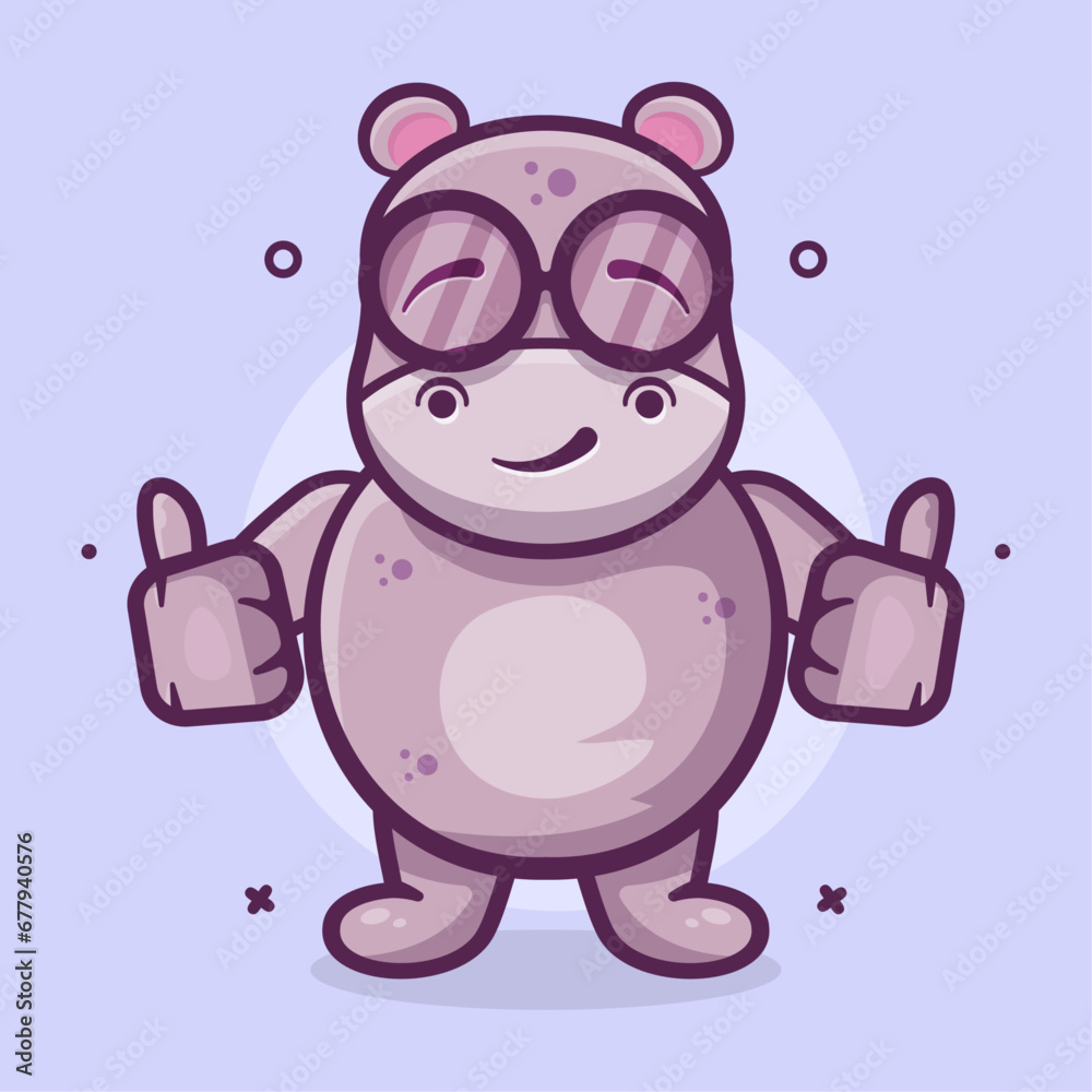 funny hippo animal character mascot with thumb up hand gesture isolated cartoon 