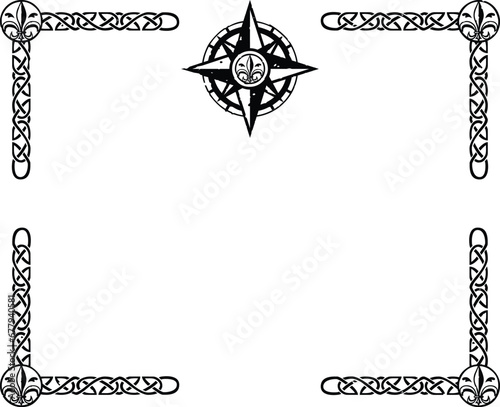 Ornate Frame with Fleur de Lis Compass Rose