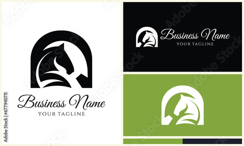 horseshoe racehorse horsemanship logo template photo